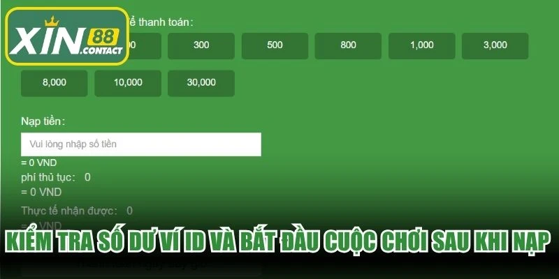 Kiểm tra số dư ví ID và bắt đầu cuộc chơi sau khi nạp thành công